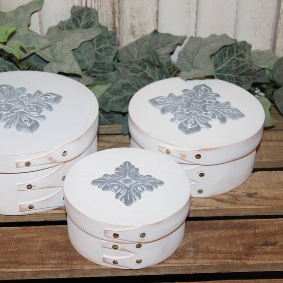 NEW! Shabby French Gray & White Nesting Wood Shaker Boxes Trinket Decor Boxes - Picture 9 of 9